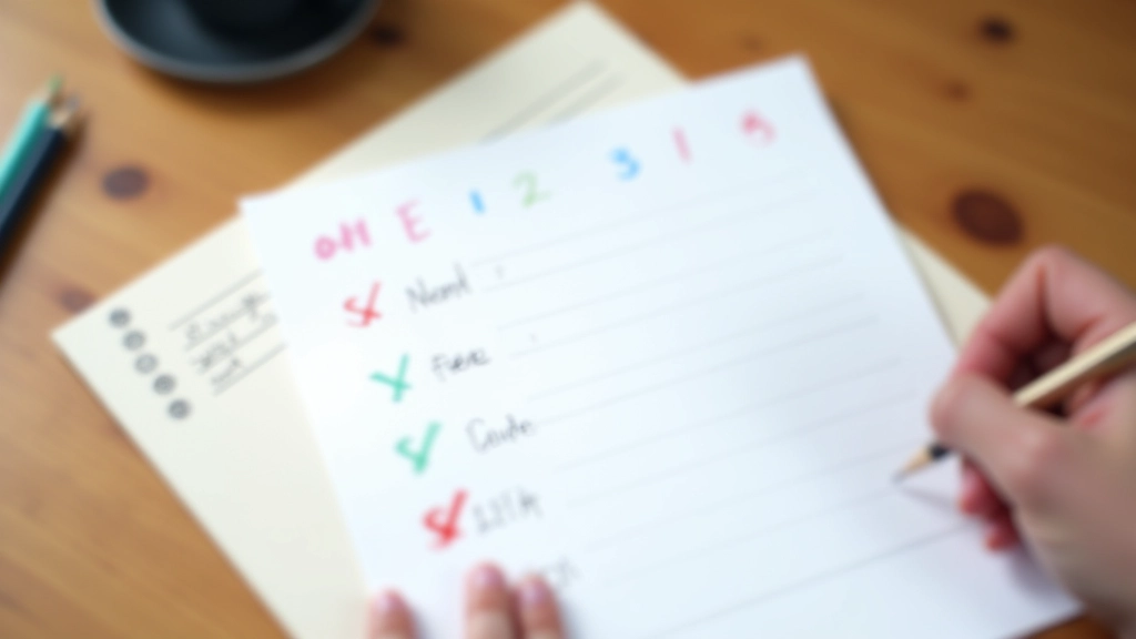 Foglio di carta con griglia tracciata a mano, giorni della settimana e segni di spunta colorati, matite accanto