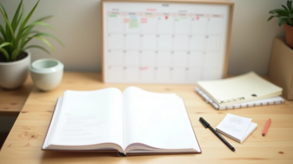 Tre strumenti di tracciamento disposti insieme: quaderno aperto, calendario murale, e tabellone settimanale, su scrivania con luce naturale